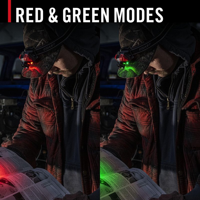 Coast® FL85R 1000 Lumen Tri-Color (White/Red/Green) Focusing Rechargeable LED Headlamp, Built-in Rechargeable Battery