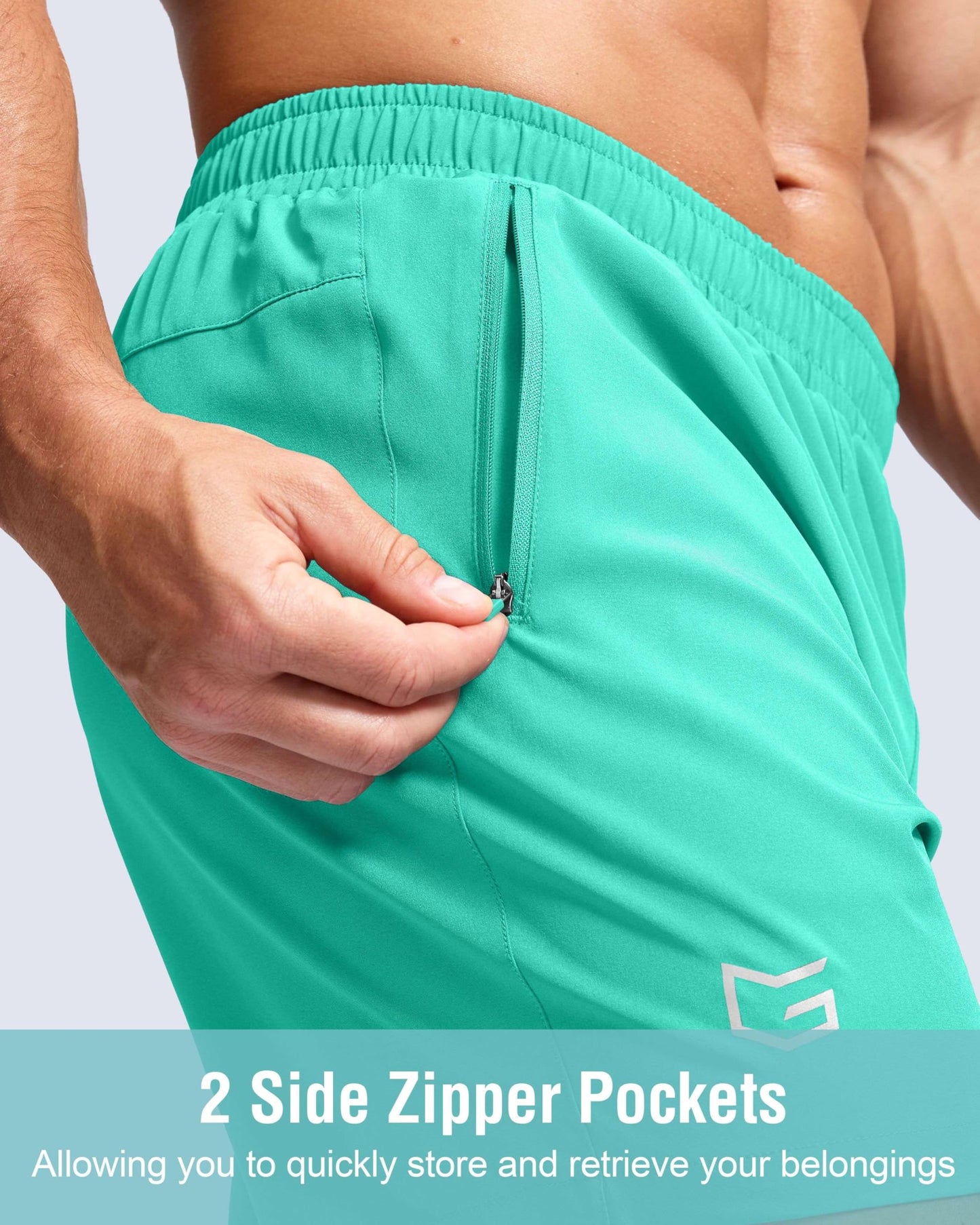 Men's Athletic Running Shorts with Zipper Pockets Quick Dry 7"/ 5"/ 9" Workout Gym Shorts for Basketball Hiking(Light Green,7XS)