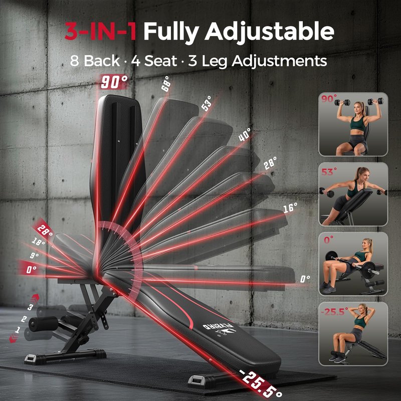 FLYBIRD WB2 Weight Bench, Utility Adjustable Weight Bench for Full Body Workout- Multi-Purpose Foldable Incline Bench (Black)