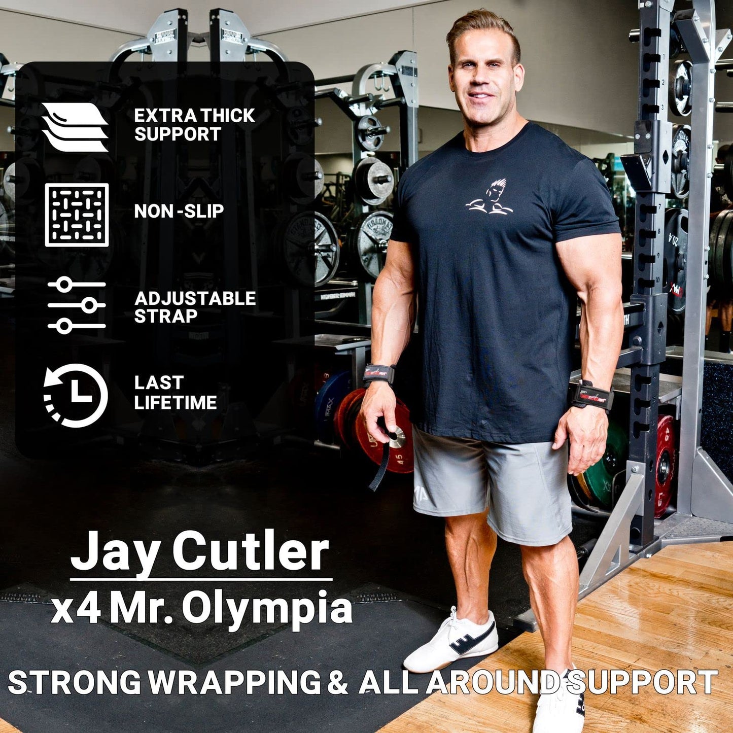 Schiek Sports Model J1000PLS Jay Cutler Signature Power Lifting Straps - Black