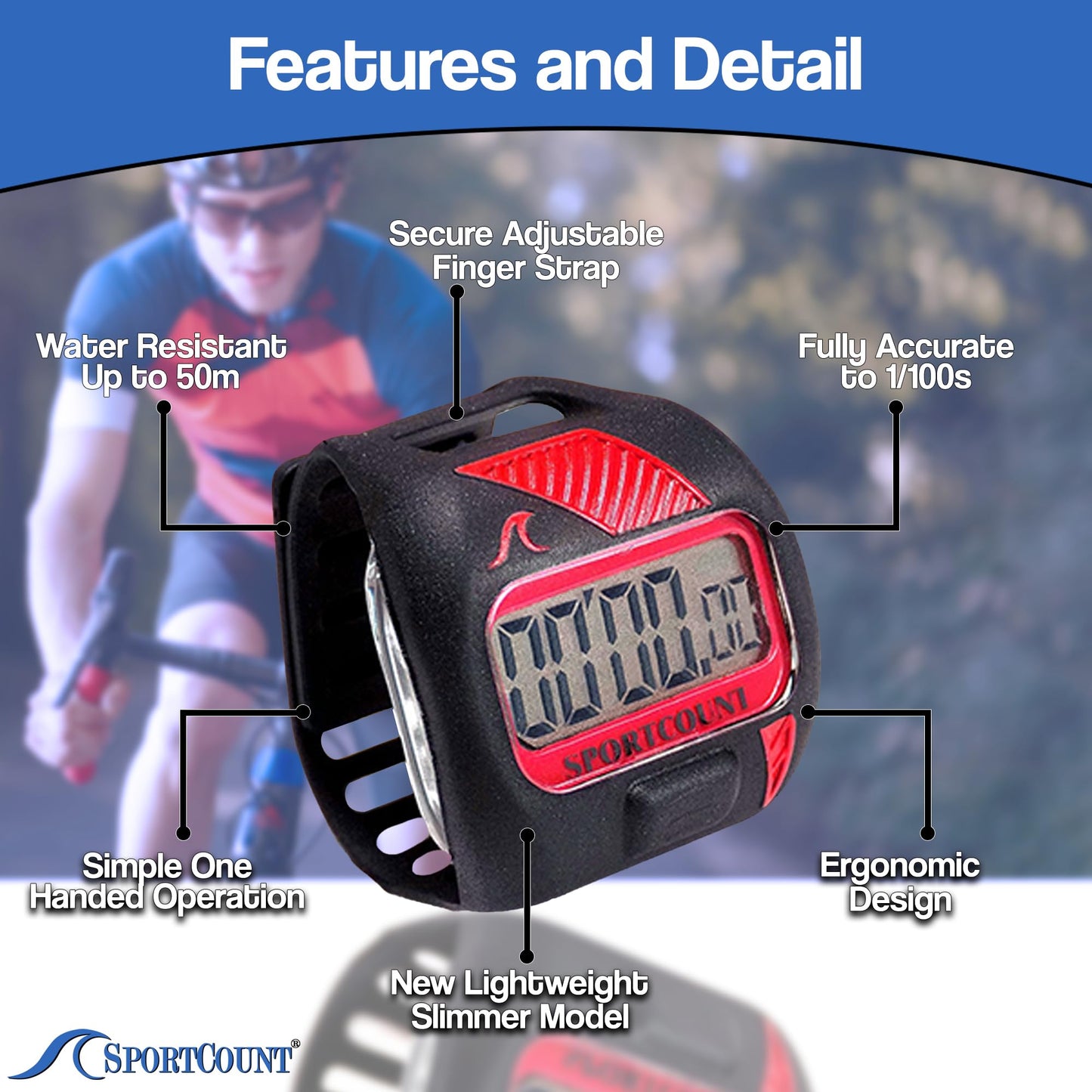 SC SPORTCOUNT 200 Lap Counter Timer - Waterproof Tracker for Swimming and Running - Records Laps and Times