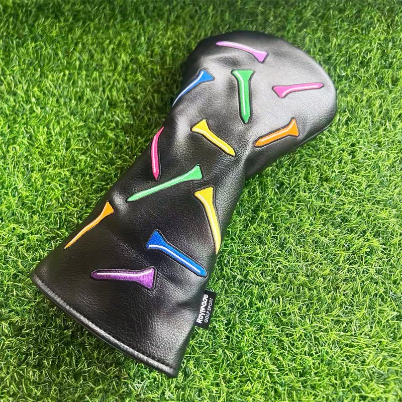 ROYMADE Golf Club Covers Set Colorful Tees Design Driver Covers Fairway Wood Cover Hybrid Cover Leather Golf Wood Head Cover (Color T Black (DR+FW+UT 4pcs))