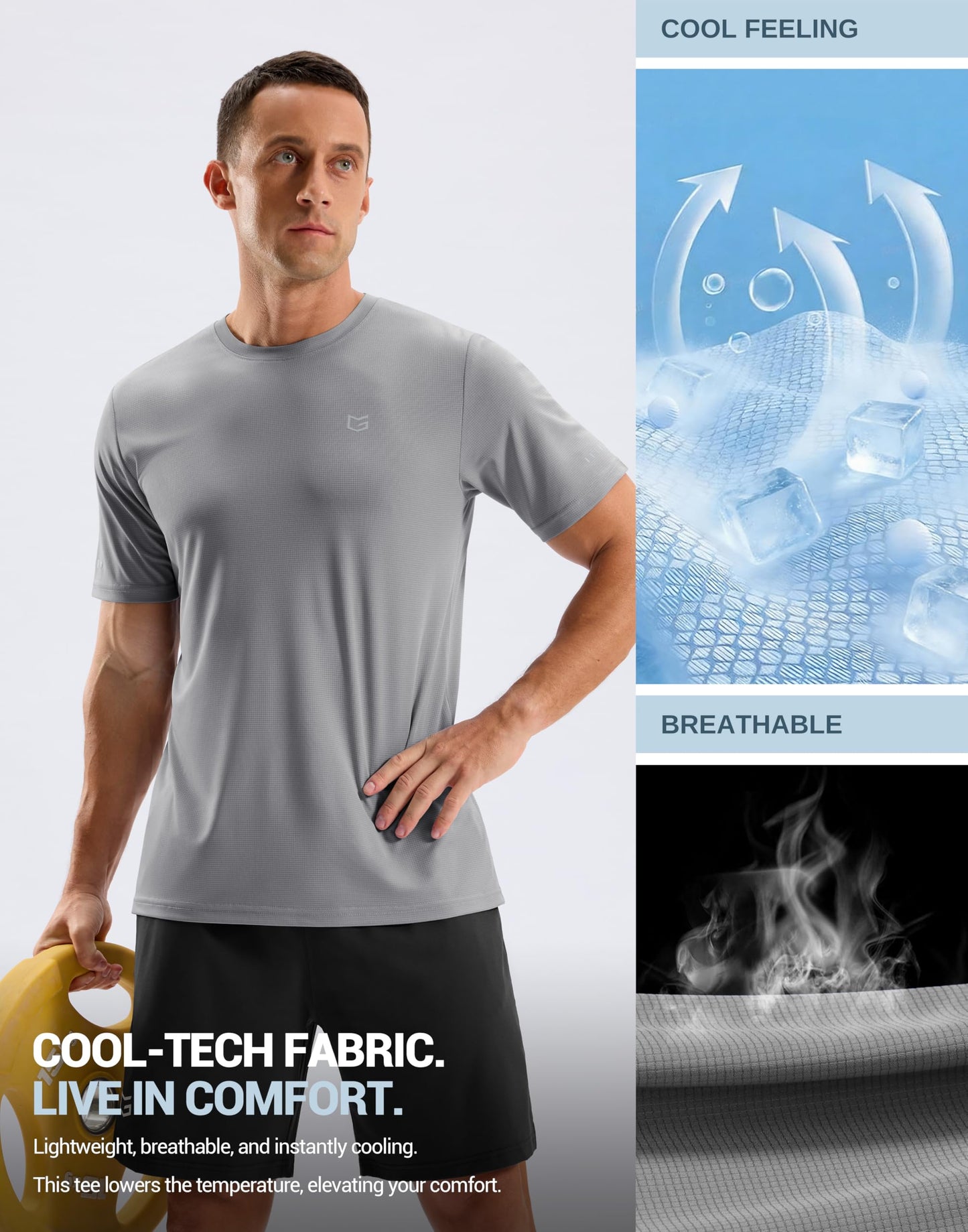 Men's Workout Breathable T-Shirts Dry Fit UPF 50+ Sun Shirts Quick Dry Cooling Tee for Athletic, Running, Hiking (Silver Grey, 4XL)