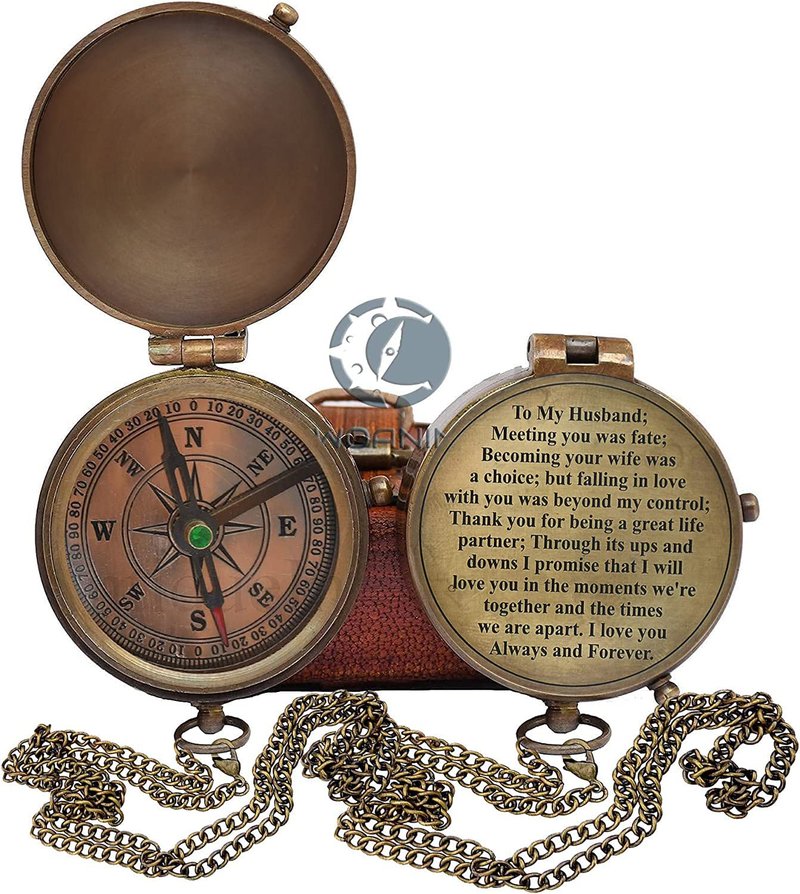 Engraved Compass, Anniversary & Wedding Gift for Husband, Fiance, Army Boyfriend - 2 Inch Antique