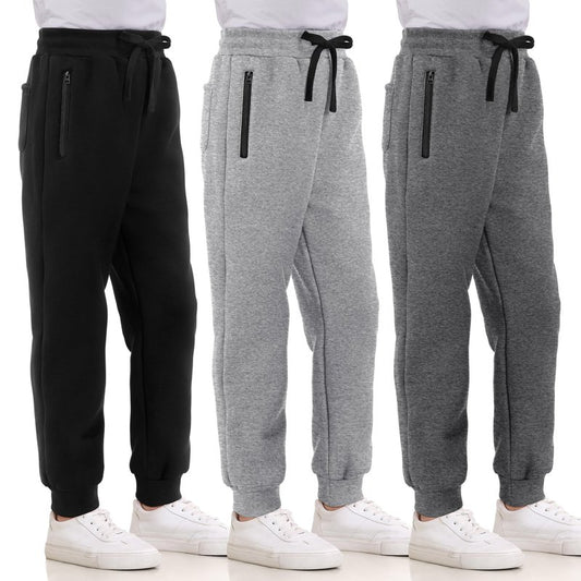 Aocku 3 Pack Boys Sweatpants Fleece Cotton Athletic Pants Boys Joggers with Zipper Pockets Kids Youth Workout Sweat Pants Size 5-16