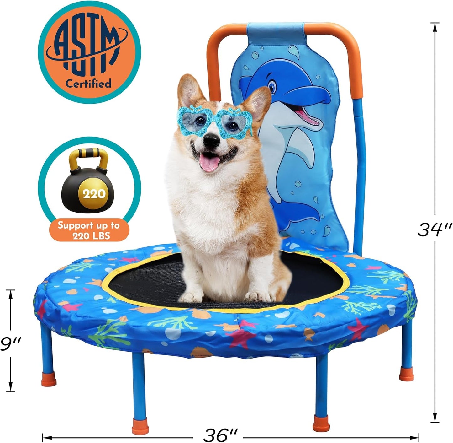 Kids Trampoline - 36-Inch Indoor/Outdoor with Handle Bar & No-Gap Jumping Mat | Safe Bounce Trainer for Toddlers 1-6