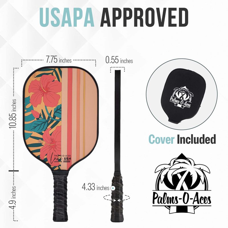 Palms-O-Aces T700 Carbon Fiber Pickleball Paddle – 16mm Honeycomb Core, Textured Face for Spin & Control, Lightweight USAPA Spec Paddle with Comfort Grip & Neoprene Cover