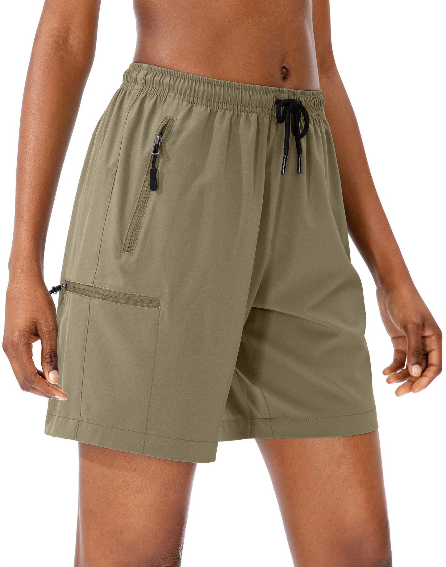 SANTINY Women's 5''/ 7''/9'' Hiking Cargo Shorts Quick Dry Lightweight Summer Shorts for Women Athletic Golf Zipper Pockets(Dusty Khaki_XXL)