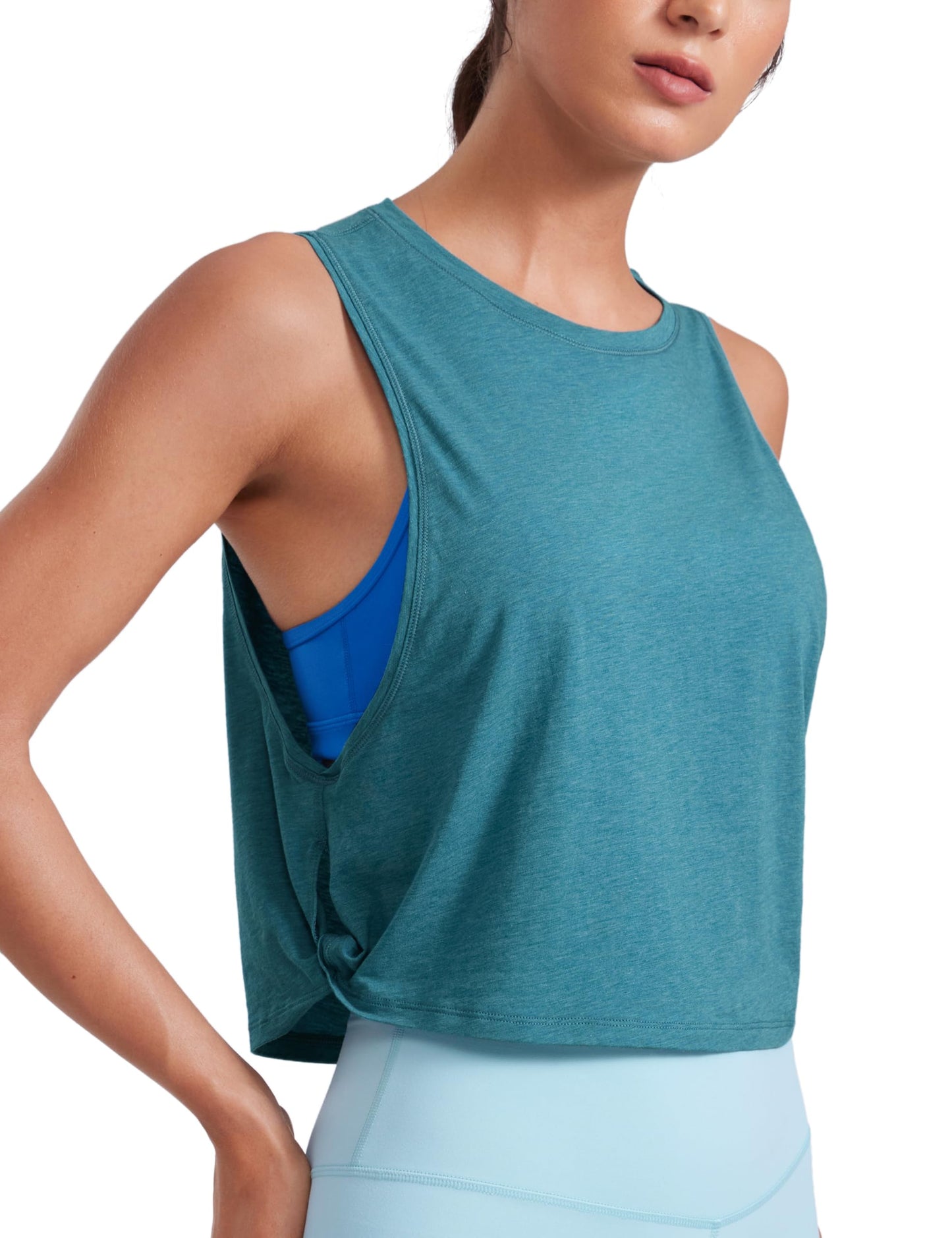CRZ YOGA Pima Cotton Dropped Armhole Tank Kingfisher Heather Large