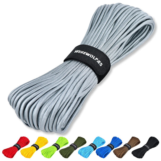 WEREWOLVES Paracord Rope, 7 Strand Type III Parachute Cord 4mm 100ft / 200ft for Crafting, DIY Projects, Survival Bracelets (Gray, 100 ft)