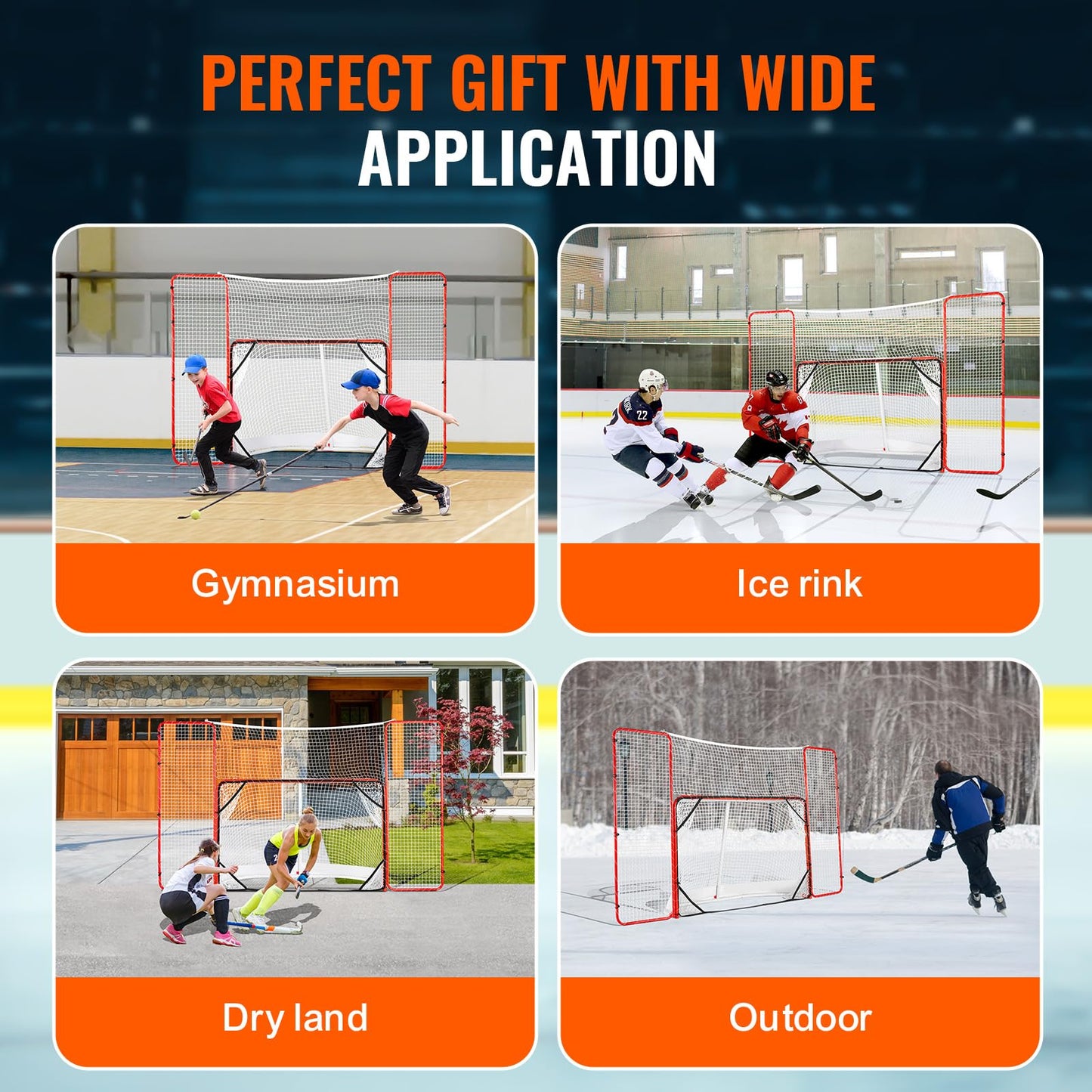 VEVOR Hockey Goal with Backstop and Targets, Street Steel Hockey Net, 72" Pro Hockey Training Goal Set, Portable Indoor Outdoor Hockey Goal with Net, Easy Assemble, White/Red