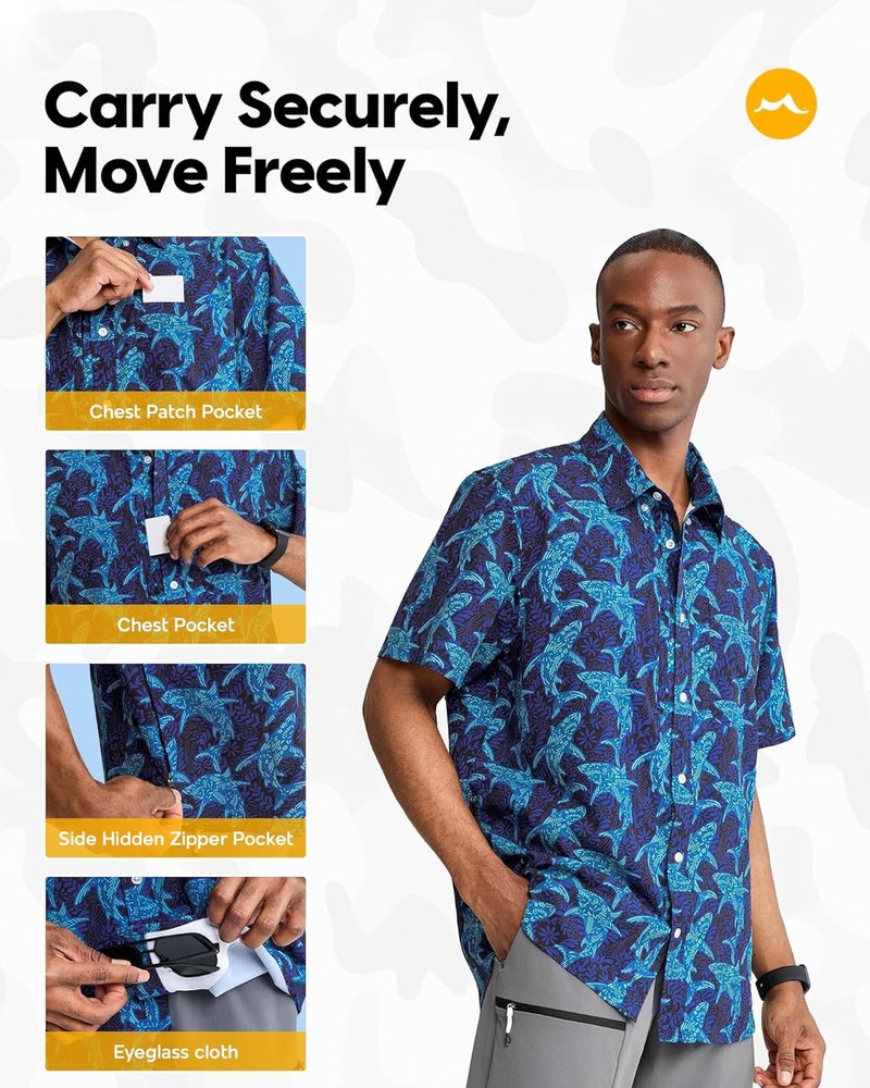 Men’s Hawaiian Button Down Short Sleeve Shirt | UPF50+ Sun Protection, Quick Dry, Vented Back