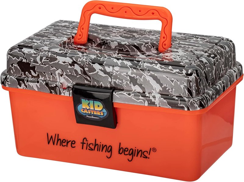 Orange Tackle Box for Kids - Removable Tray & Easy Locking Latch | Durable Design