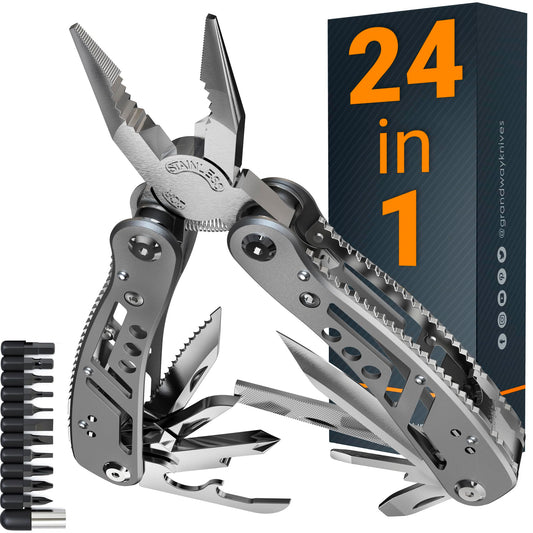 Multitool 24-in-1 with Mini Tools Knife Pliers and 11 Bits - Multi Tool All in One Multi Function Gear for Men Best Multi-tool Kit for Work EDC Camping Backpacking Survival - Great Gift for Men 2238