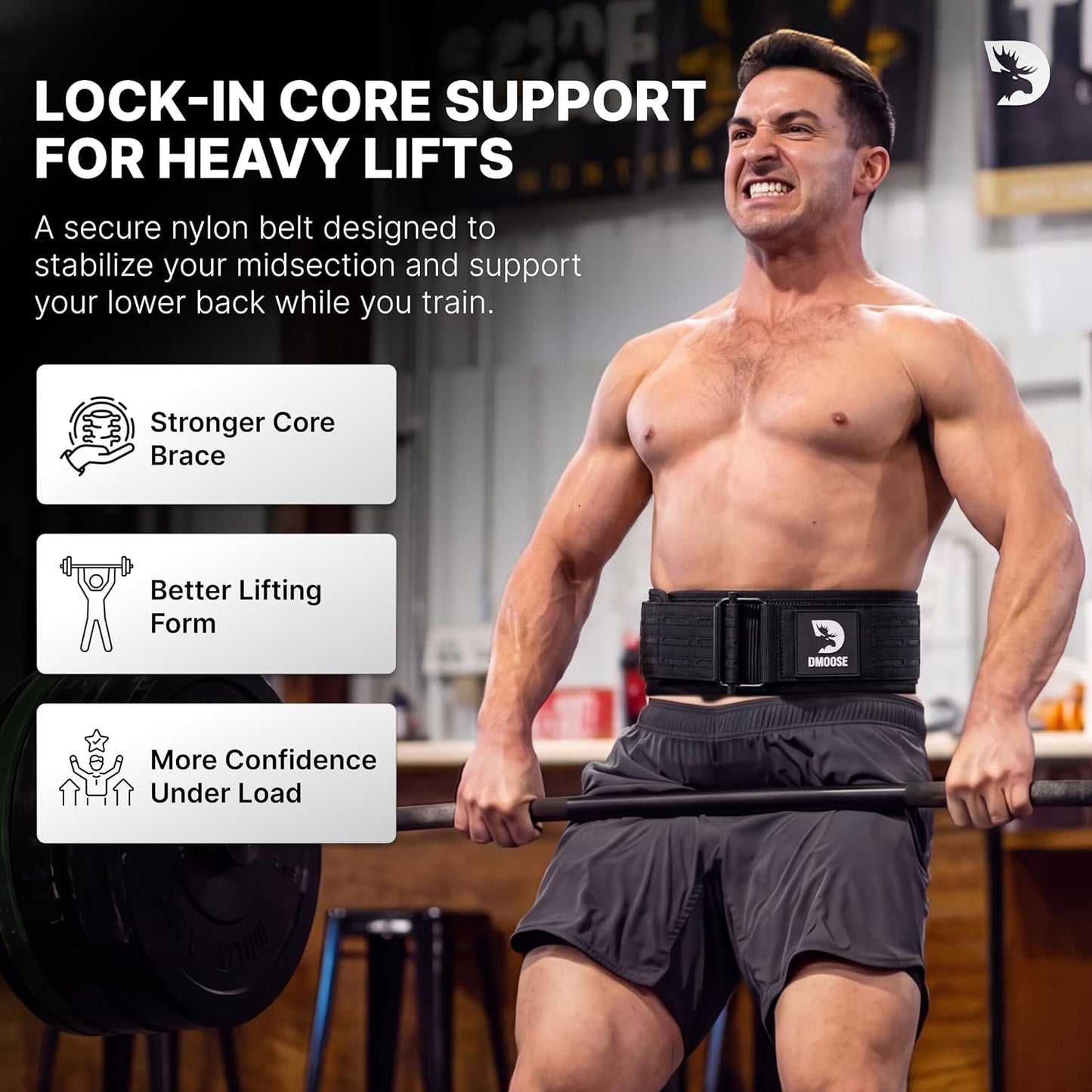 DMoose Weight Lifting Belt - Auto Locking Gym Belt for Cross Training | 4" Adjustable Nylon for Lumbar Support