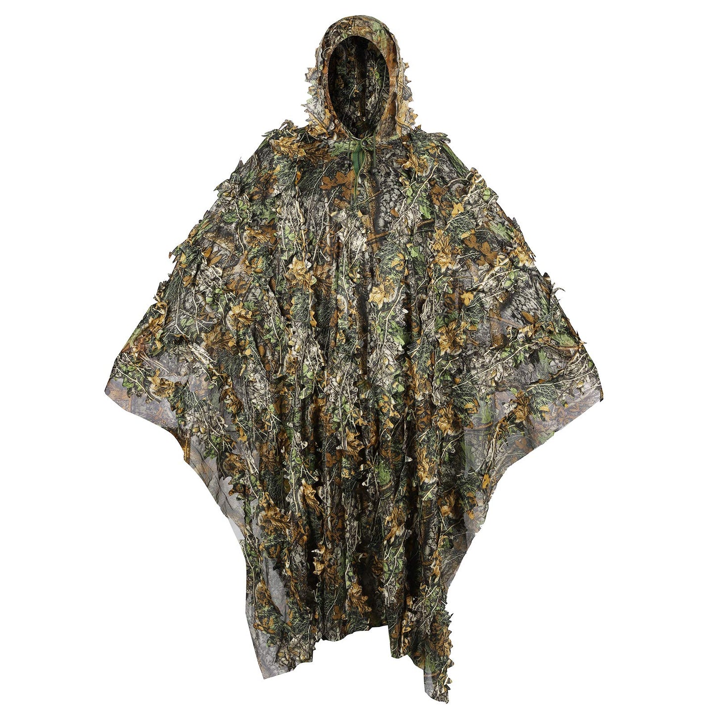 Outdoor Camouflage Ghillie Poncho 3D Leaves Hunting Cape Camouflage Cloak Stealth Ghillie Suit for Bird Watch Military CS Woodland