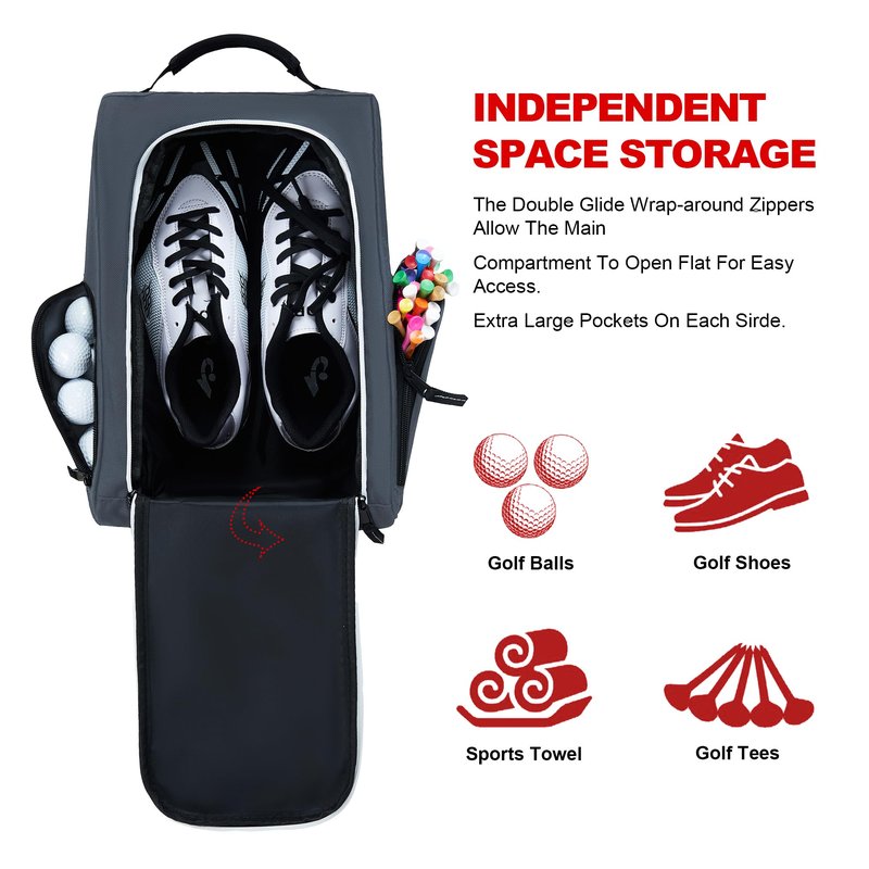 EALER GSB100 Golf Shoe Bag, Zippered Shoes Carrier Bags with Ventilation & Double Outside Pocket for Golf Balls, Socks, Tees, Valuables and Other Accessories