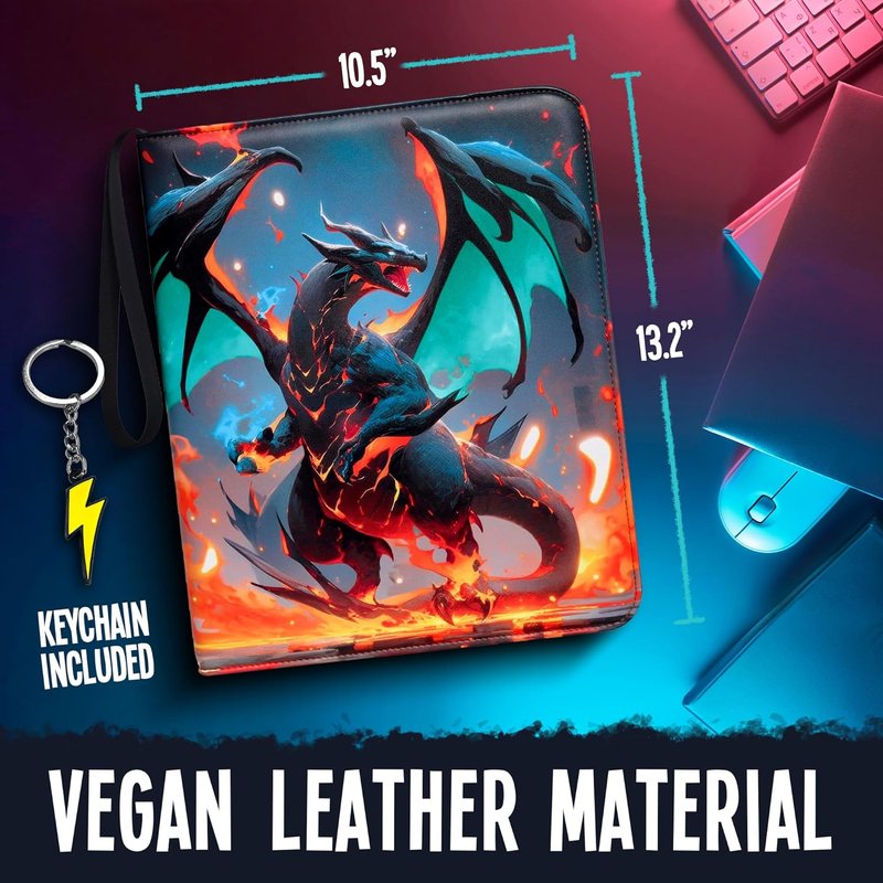 Trading Card Binder 9-Pocket - Zippered 3-Ring Album for 900 Cards | Includes 50 Removable Sleeves & ID Slot