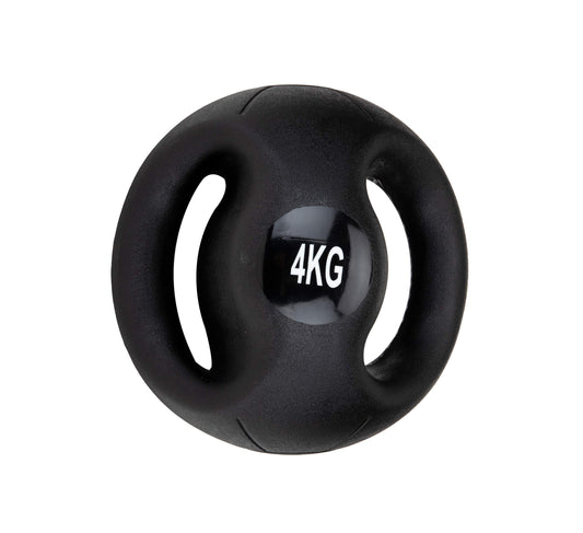 Mind Reader Medicine Ball with Handles, Strength Training, Home Fitness Core Workout, Rubber, Black, 4KG