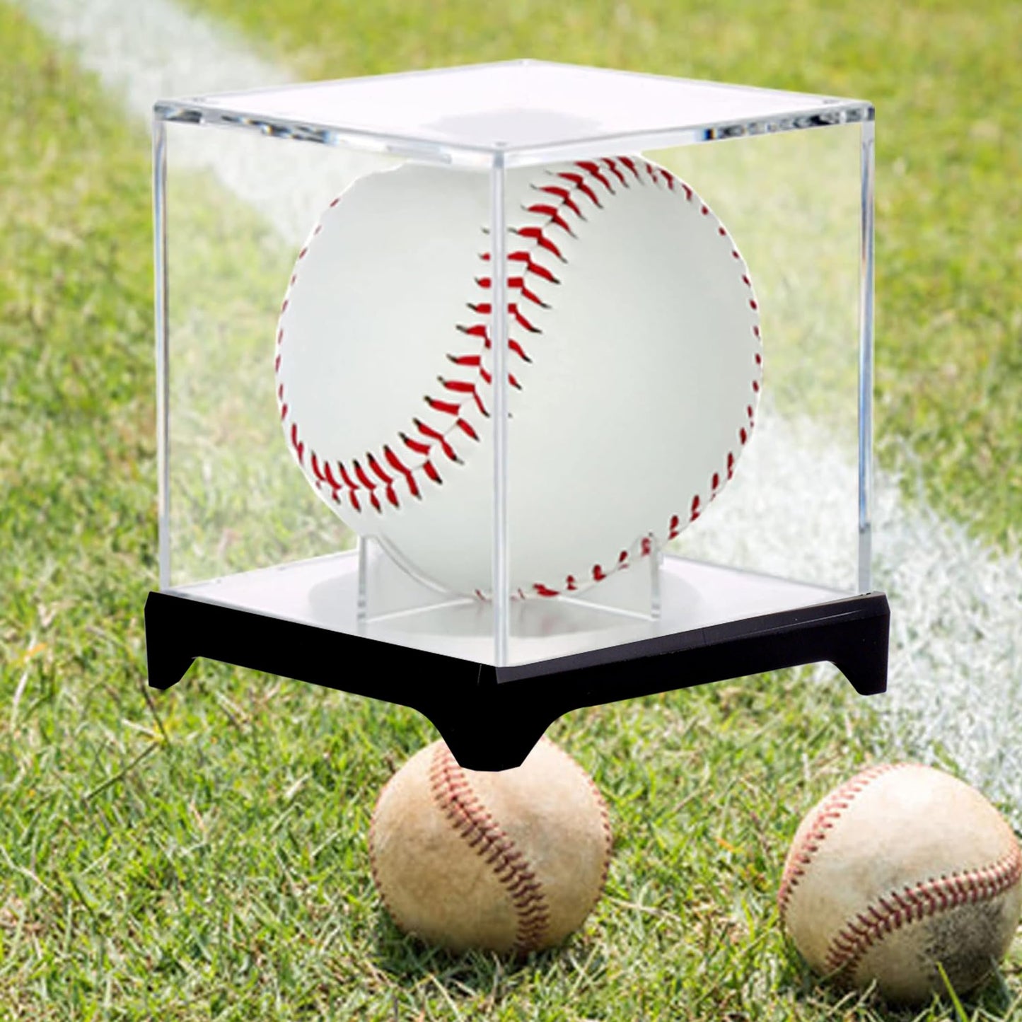 4 Pack（with Base） Baseball Display Case,UV Protected Acrylic Baseball Boxes for Display