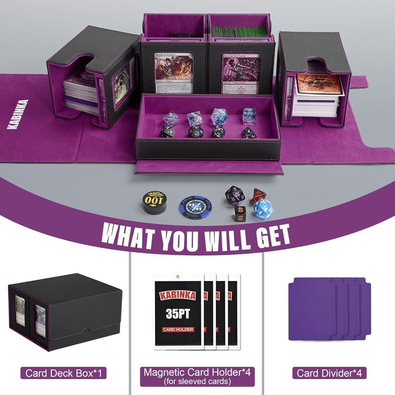 Commander Deck Box with 7 Mini Metal DND Dice Set - Perfect for RPG Games