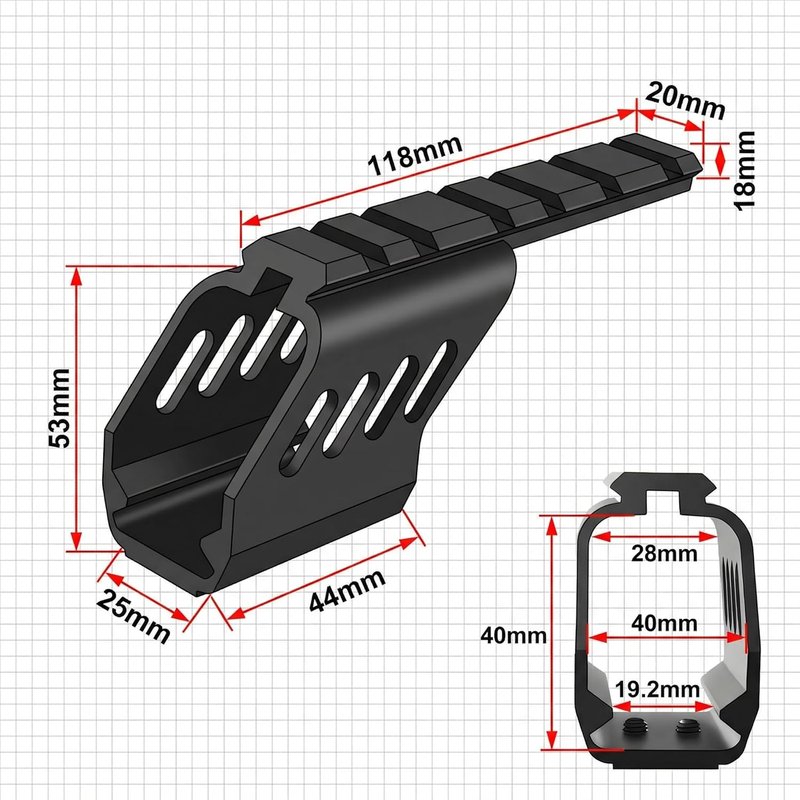 Tactical Pistol Scope Mount - Aluminum Picatinny Rail Base for G17/G18/G19