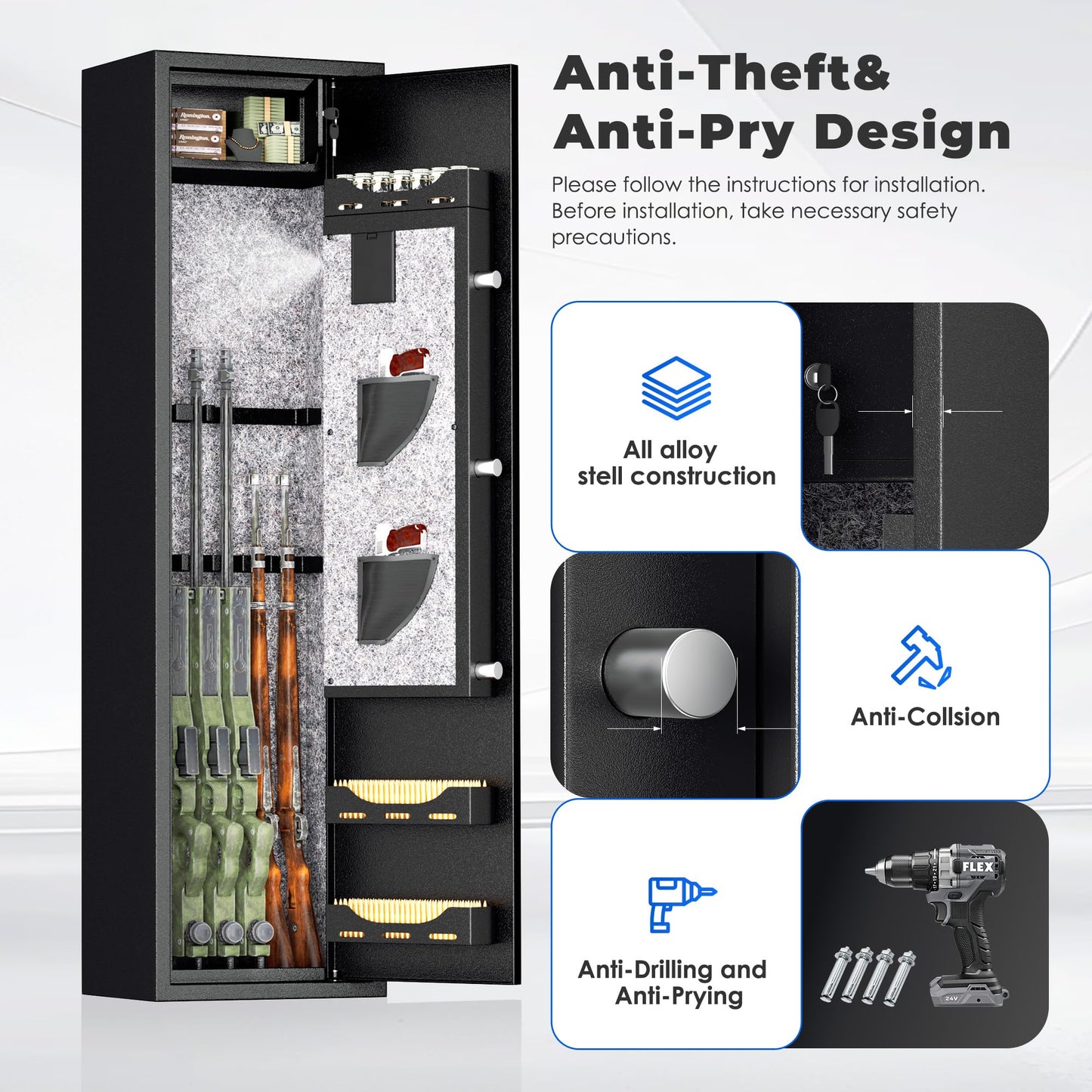 INTERGREAT 5-6 Gun Safes,Gun Safe for Rifles and Pistols,Shotgun Rifle Safe,Gun Safes for Rifle and Shotguns,Long Gun Cabinets with Fingerprint/Digital Keypad/Removable Shelf for Rifles Safes