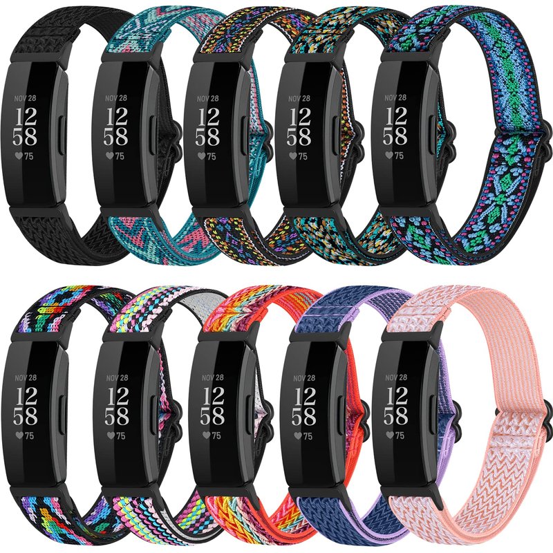 ShuYo 10 PACK Elastic Band Compatible with Fitbit Inspire/Fitbit Inspire HR/Fitbit Inspire 2,Adjustable Nylon Sport Replacement Wristband for Women&Men