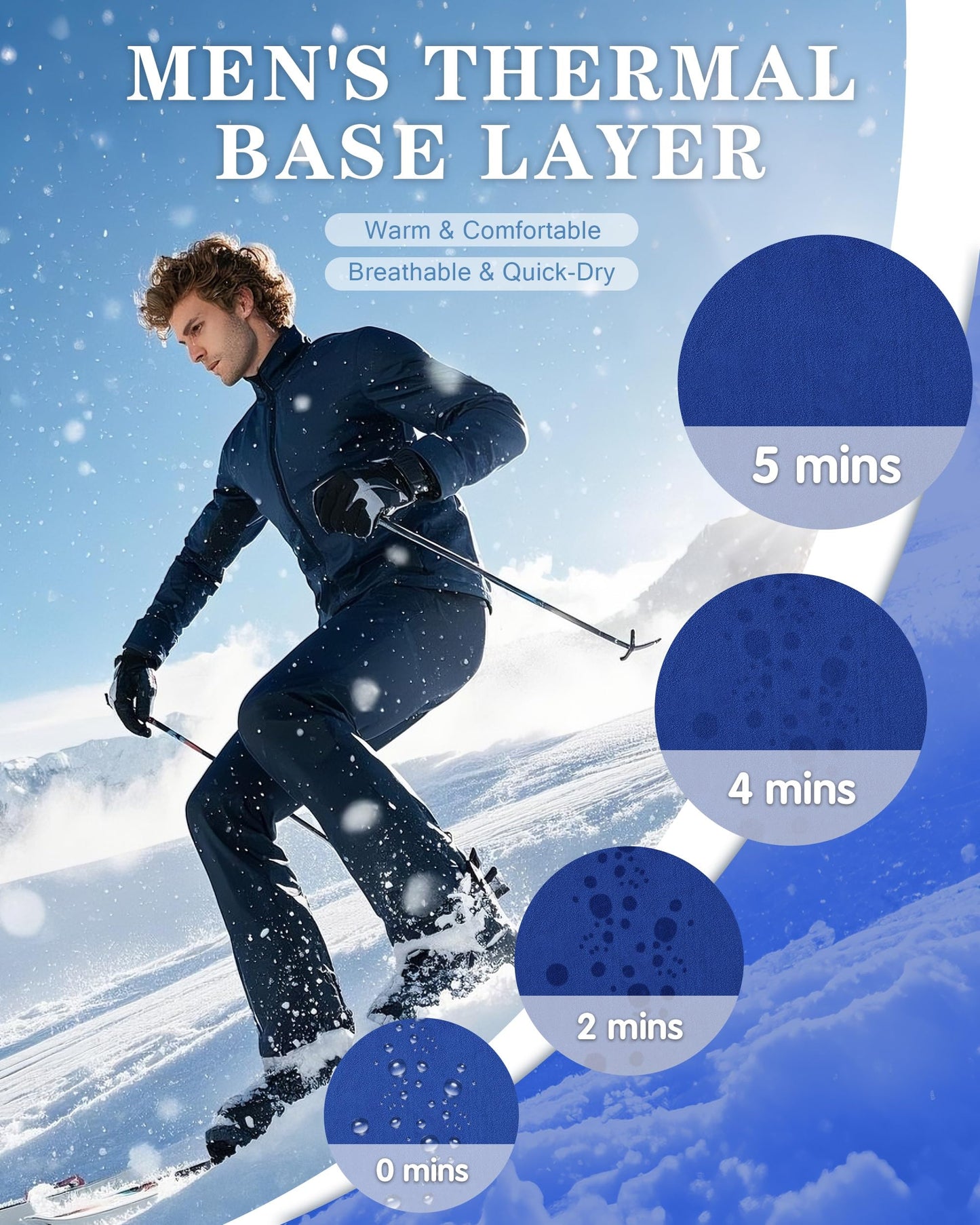 Roadbox Men's Thermal Compression Pants, Fleece Lined Running Tights Leggings, Athletic Ski Base Layer Bottoms Cold Weather Navy Blue
