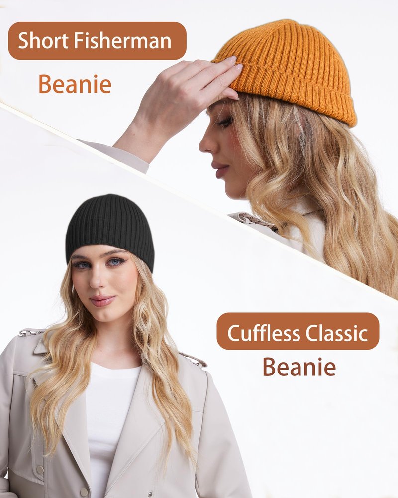 choshion Wool Knit Fisherman Beanie Hats for Men Women,Cuffless Soft Warm Seamless Beanies Toboggan Ski Hat Winter Skull Caps