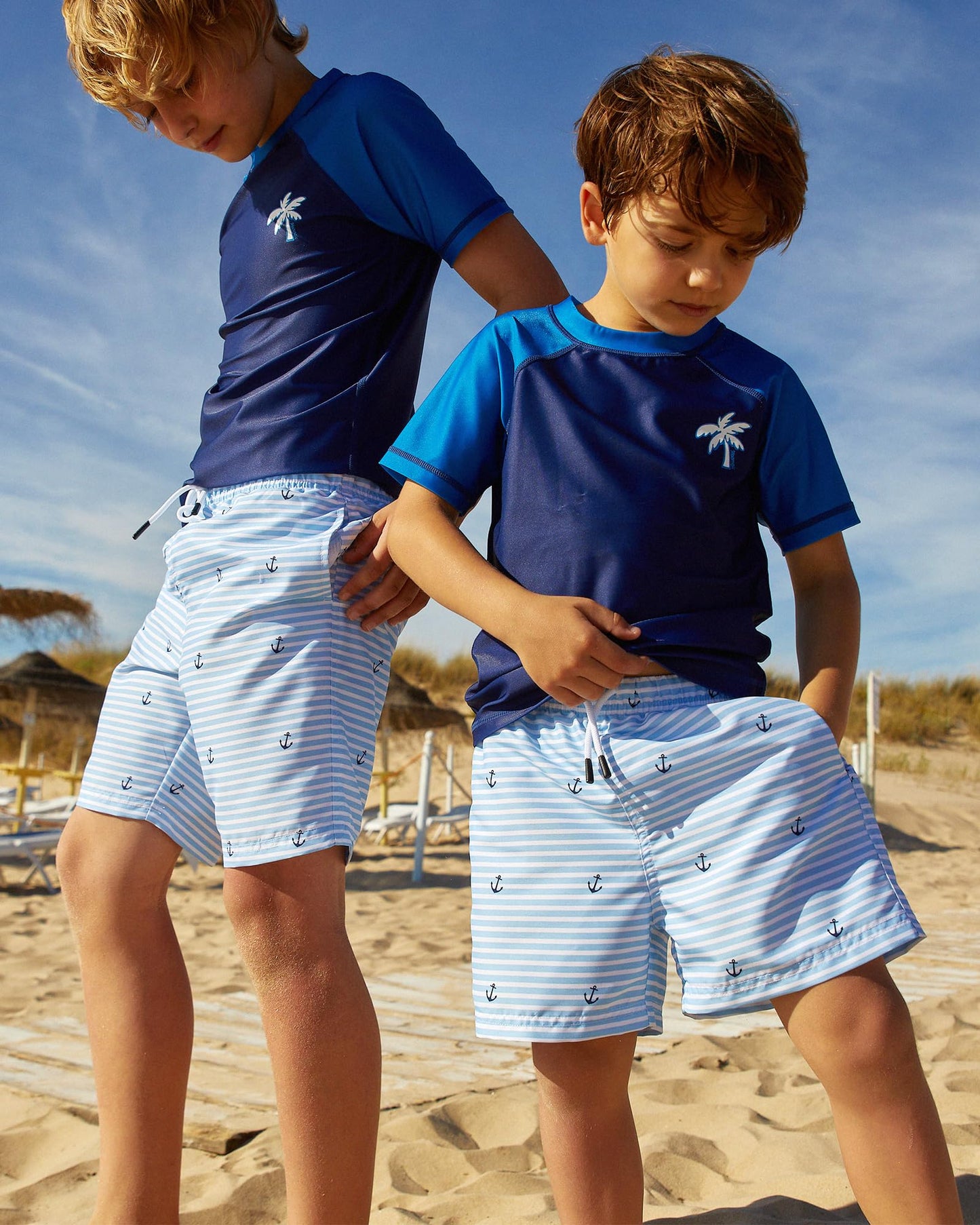maamgic Boys Swim Trunks with Compression Liner Toddler Stretch Swim Shorts Quick Dry Swimming Trunks Boxer Brief 2 in 1 Beach Shorts White Blue Striped 3T