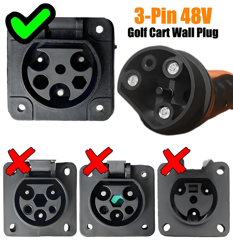 RQG 48V Golf Cart Charger Cord, 10FT 120V 3-Pin Golf Cart Charger Power Cord Cable Assembly Replacement Fits ICON EV Evolution D5 Maverick Golf Cart Accessories, Part 2.04.0620