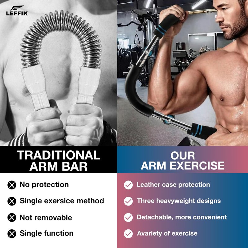 LEFFIK Adjustable Power Twister Bar, 40-130 lbs Arm Trainer for Men & Women, Chest and Arm Workout Bar for Upper Body Strength Training, Forearm Strengthener for Home Gym Fitness