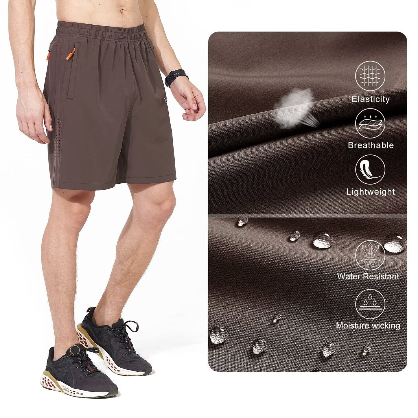 NORTHYARD Men's Athletic Running Shorts Gym Workout 7"/9"/5" Quick Dry Lightweight Sports Basketball Tennis 3 Zipper Pockets Coffee L