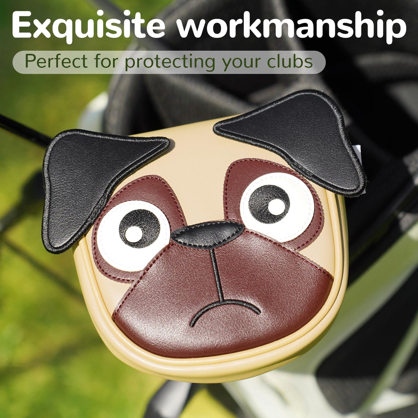 Big Crazy DF3 Putter Cover, Center Shaft Putter Cover with Strong Magnetic Closure, Waterproof Mallet Putter Cover, Funny Pug Dog Design, Golf Accessories for Man and Woman