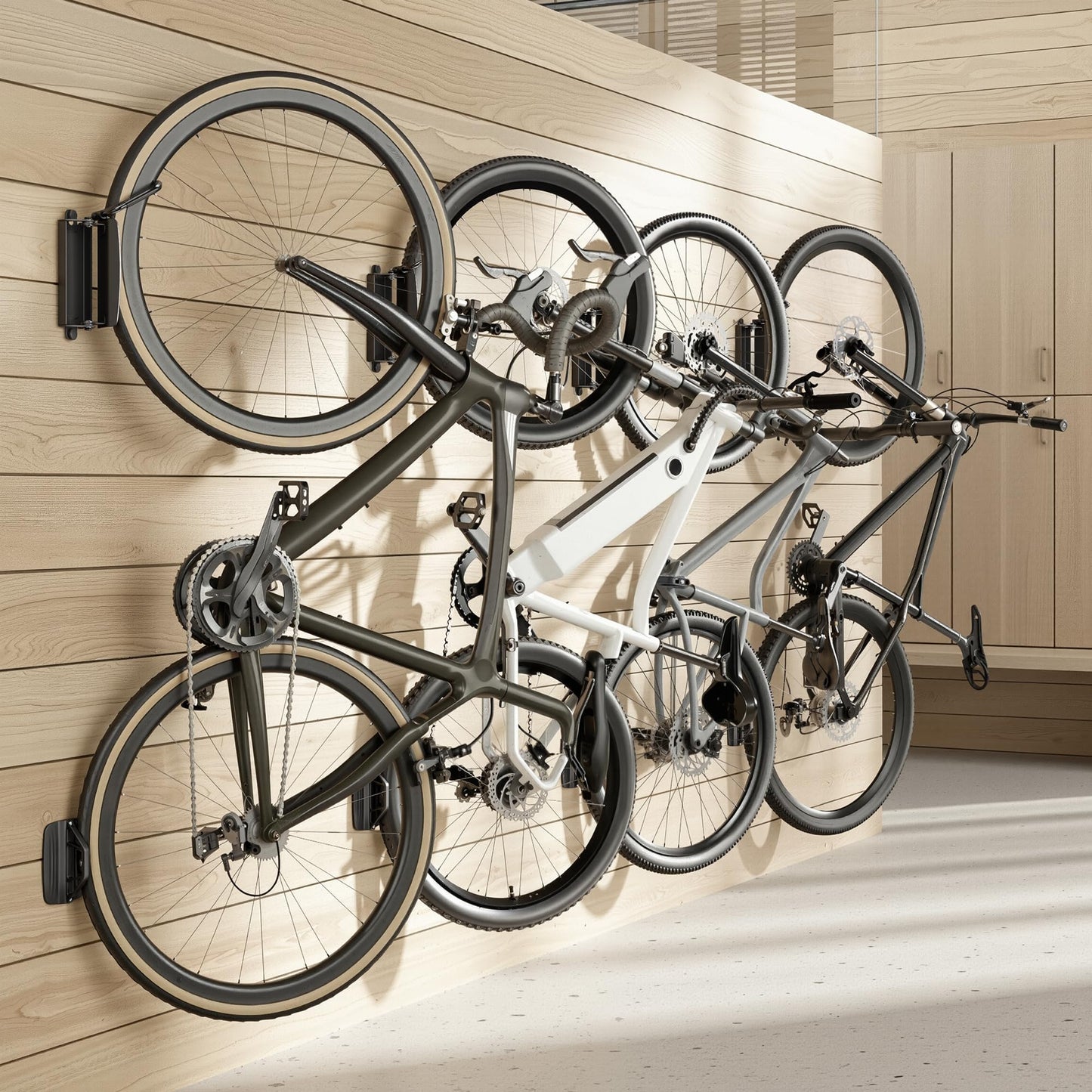 PEGZONE 4 Pack Bike Rack Garage, Bike Wall Mount Heavy Duty, Holds 77 Lbs, Swivel Bike Hangers for Garage, Adjustable Indoor Bike Storage for Bedroom Home Office, 4 Pack