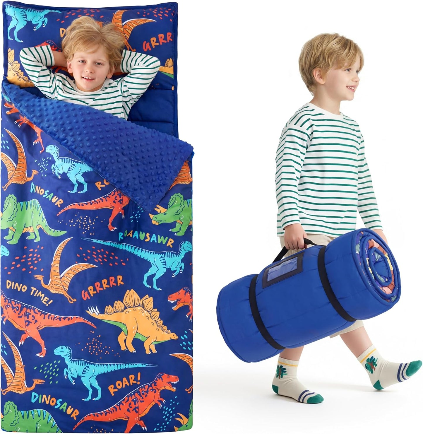 Toddler Nap Mat - Soft Minky Blanket & Removable Pillow | 55''x30'' for Ages 3-6, Perfect for Preschool & Sleepovers
