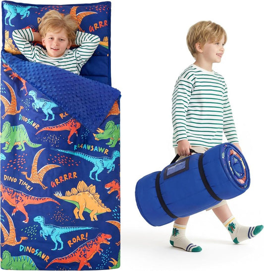 Toddler Nap Mat - Soft Minky Blanket & Removable Pillow | 55''x30'' for Ages 3-6, Perfect for Preschool & Sleepovers