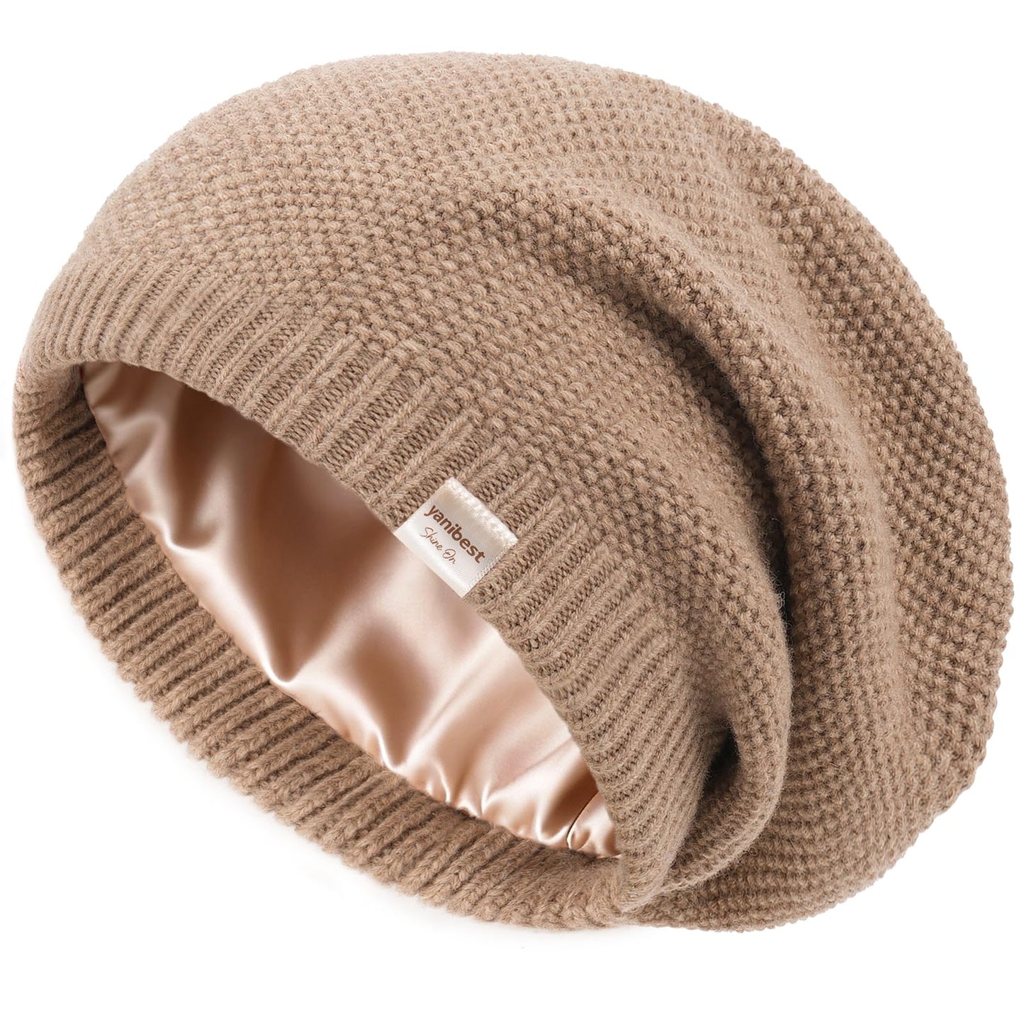 YANIBEST Satin Lined Beanie, Warm Winter Hats for Women, Classic Slouchy Beanie Knit Hat, Khaki