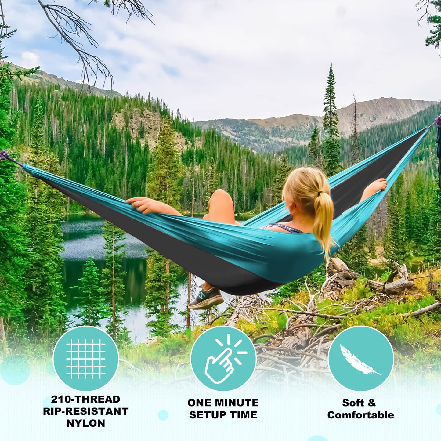 SZHLUX Camping Hammock Double & Single Portable Hammocks with 2 Tree Straps, Great for Hiking,Backpacking,Hunting,Outdoor,Beach,Camping