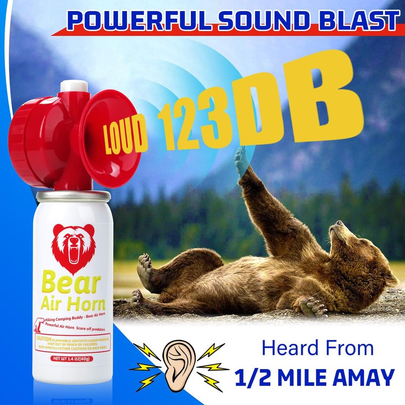 1.4oz Bear Horn for Self Defense, 123dB Loud Mini Air Horn, Audible Up to 1/2 Mile, Safety Air Horn for Hiking,Camping and Outdoor Protection (Red 2pcs)