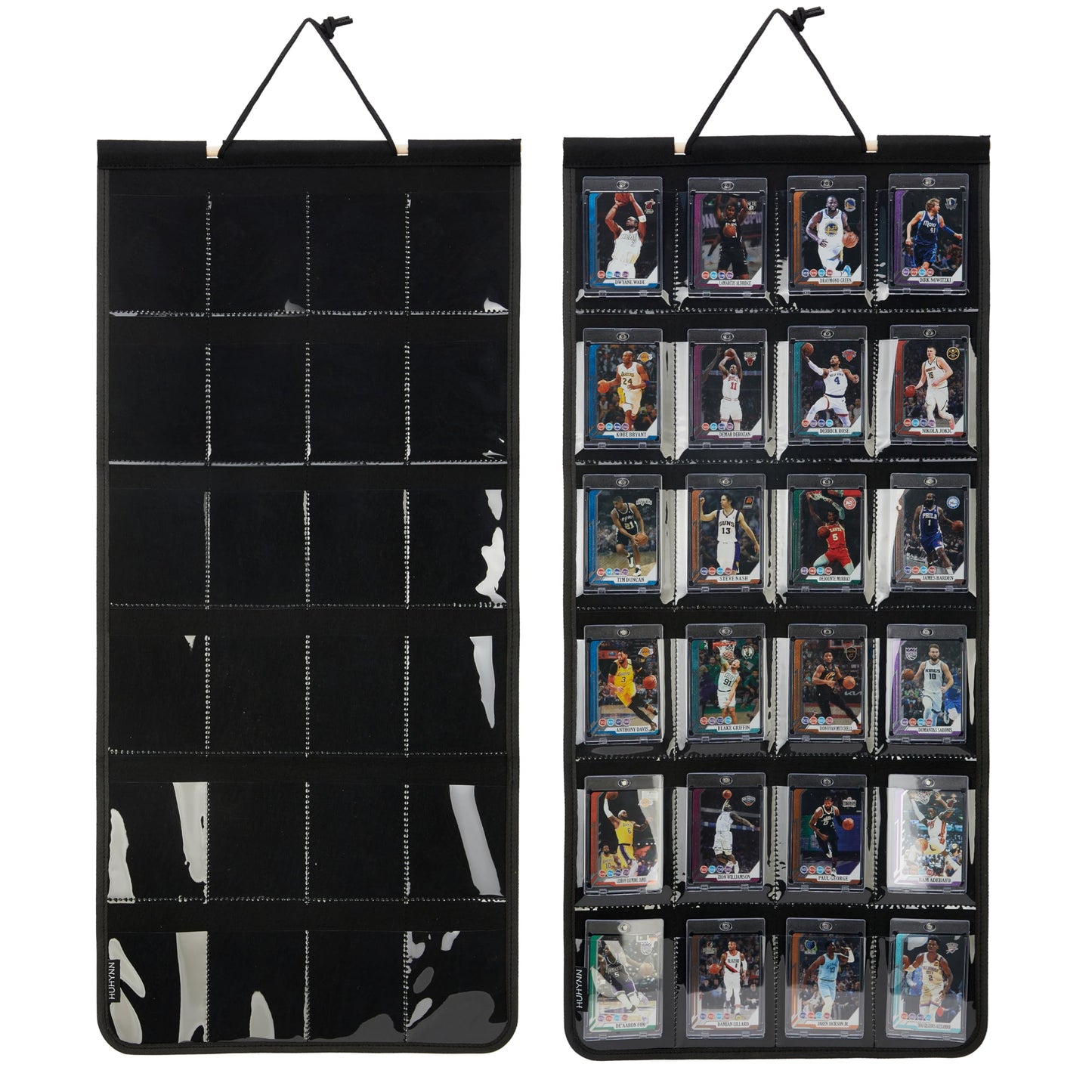 HUHYNN Trading Card Display, Hanging Organizer for Baseball Basketball Football Trading Cards, Graded Sports Card Display for PSA CGC BGS SGC Slabs(24 Slots-Black)