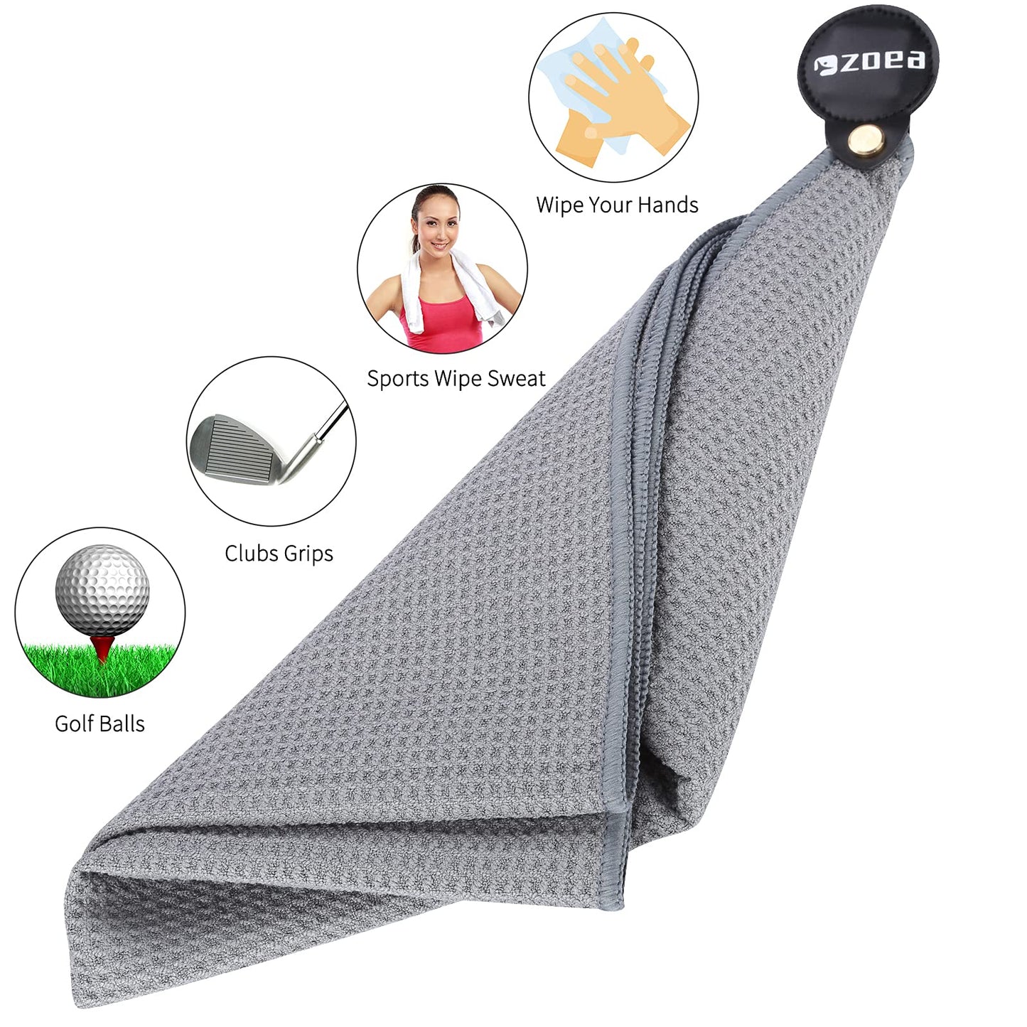 ZOEA Magnetic Towel, Magnetic Clip for Golf Towel, Microfiber Fabric Waffle Pattern Towels Industrial Strength Magnet for Strong Hold to Golf Carts or Clubs (1, Grey)