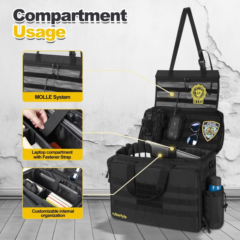 rubertyle Car Front Seat Organizer | Patrol Bag | large police duty Bag | 45L size 17" laptop compatible | Military Duffle for patrol, Gym, Camping, Hunting, Range | DIY space