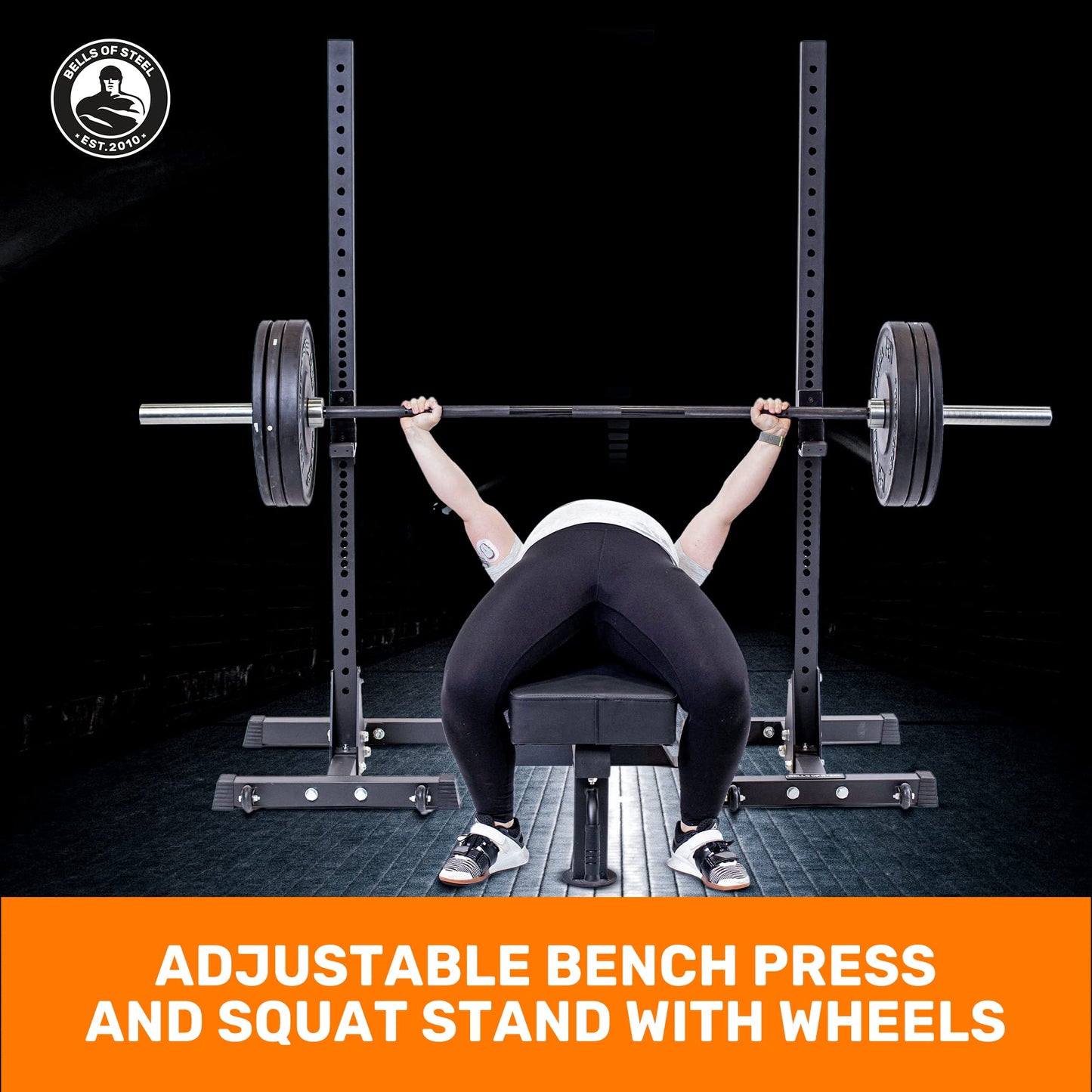 Bells of Steel Adjustable Bench Press Rack and Squat Rack for Home Gym and Commercial - Premium Triple Padded J-Cups for Power and Olympic Bar - 12 Gauge Steel Squat Stand, 600 lb Capacity