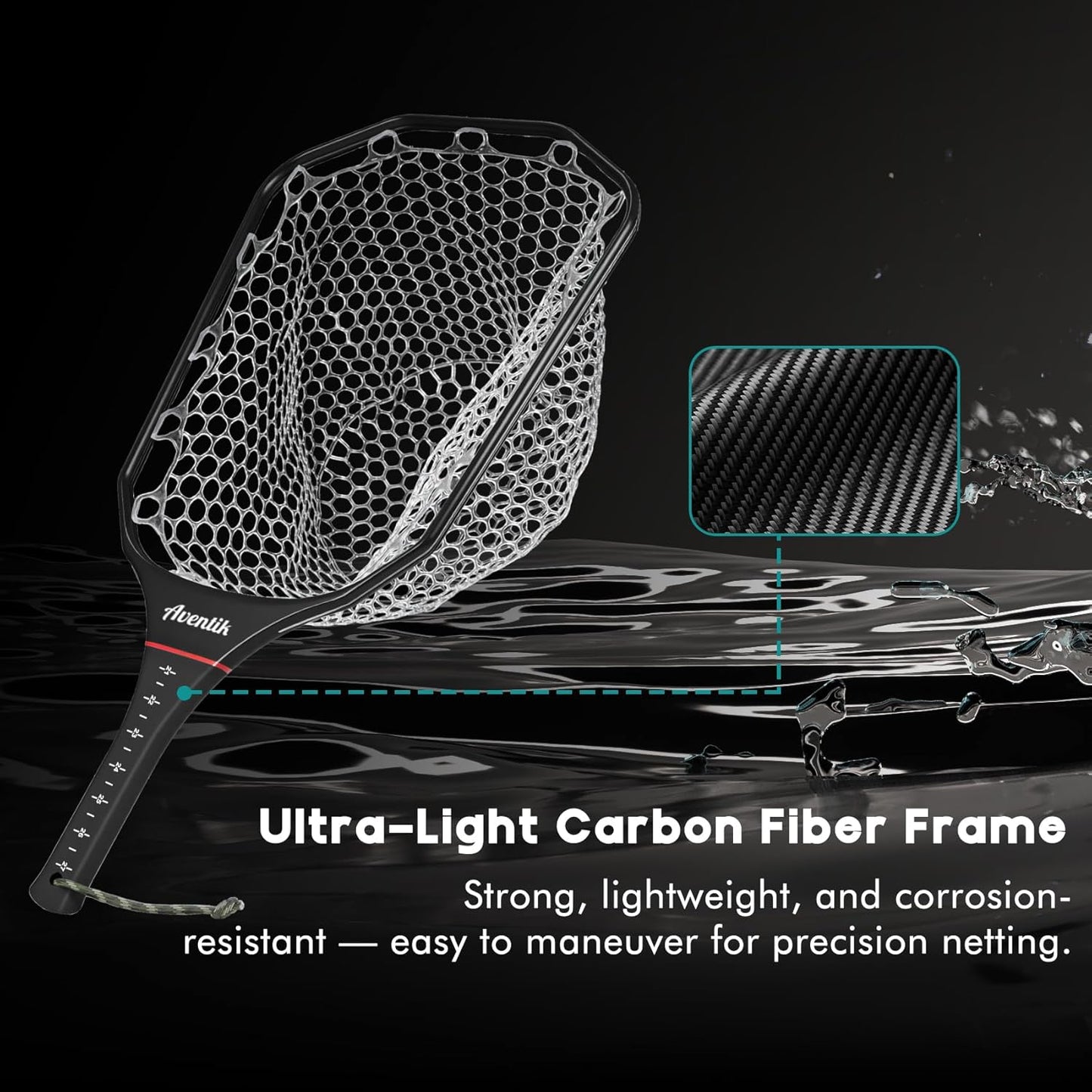 Fly Fishing Landing Net - Carbon Fiber Trout Net with Measurement Handle & Soft Rubber Mesh | 26” Standard / 37” Long