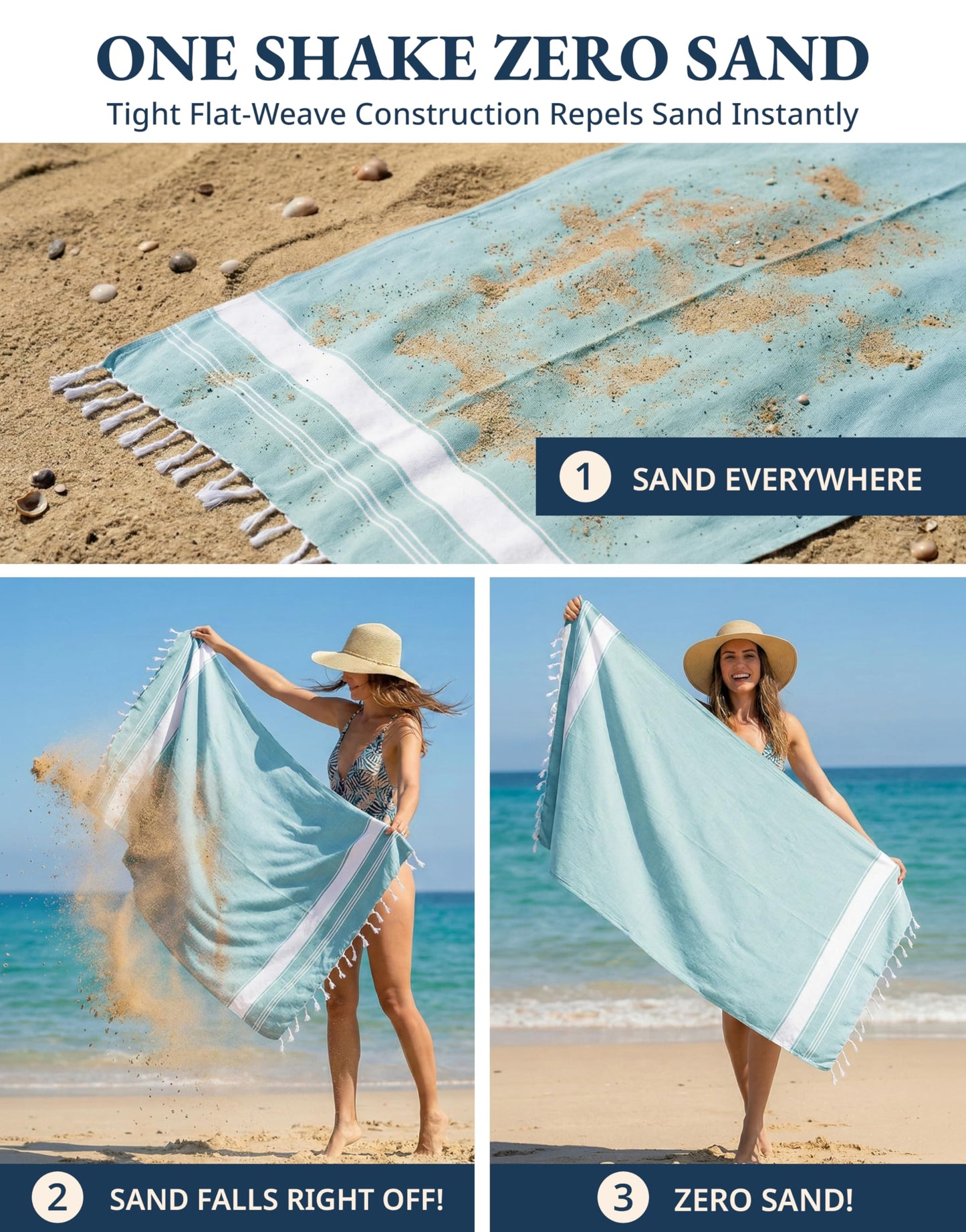 LANE LINEN Beach Towel 2 Pack, Oversized Beach Towel 39"x71", Lightweight Beach Essentials for Women, Large Pool Towel, Absorbent & Quick Dry, Sand Free Beach Towel - Aqua