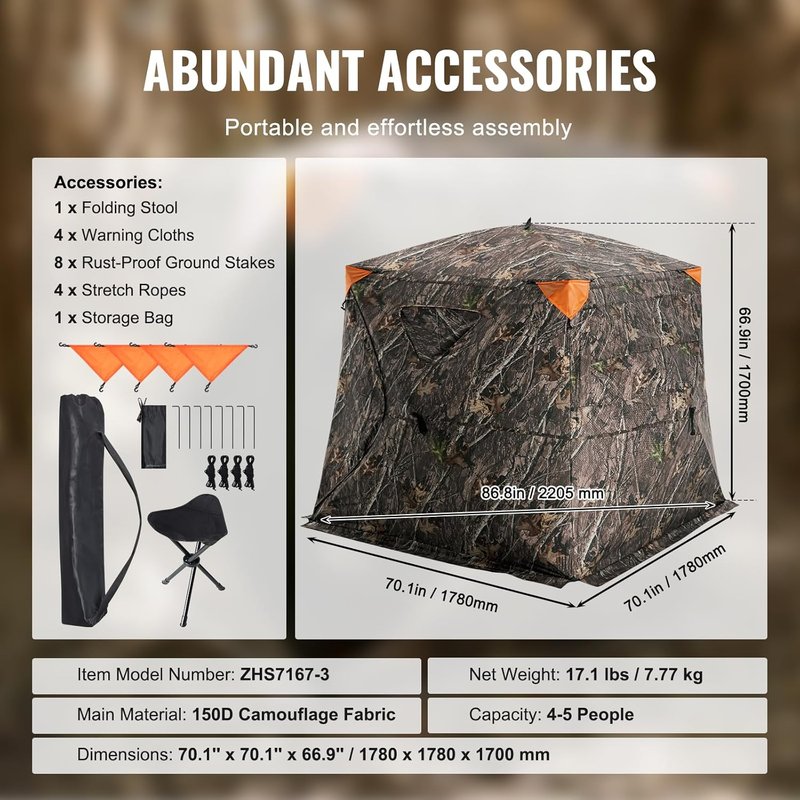 VEVOR Hunting Blind - 360° Portable Camouflage Tent with Silent Door & Window | Durable Concealed Shelter for Turkey & Deer