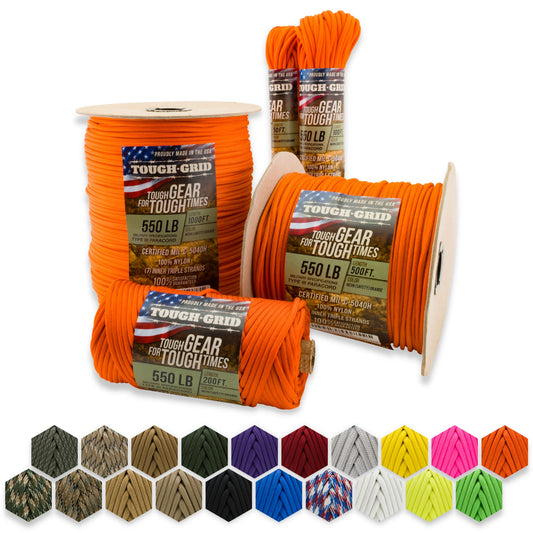 TOUGH-GRID Premium 550 Paracord/Parachute Cord - 100% Nylon Mil-Spec Type III Paracord Rope Used by The US Military, Great for Bracelets and Lanyards, Tactical Paracord 50Ft. - Neon (Saftey) Orange