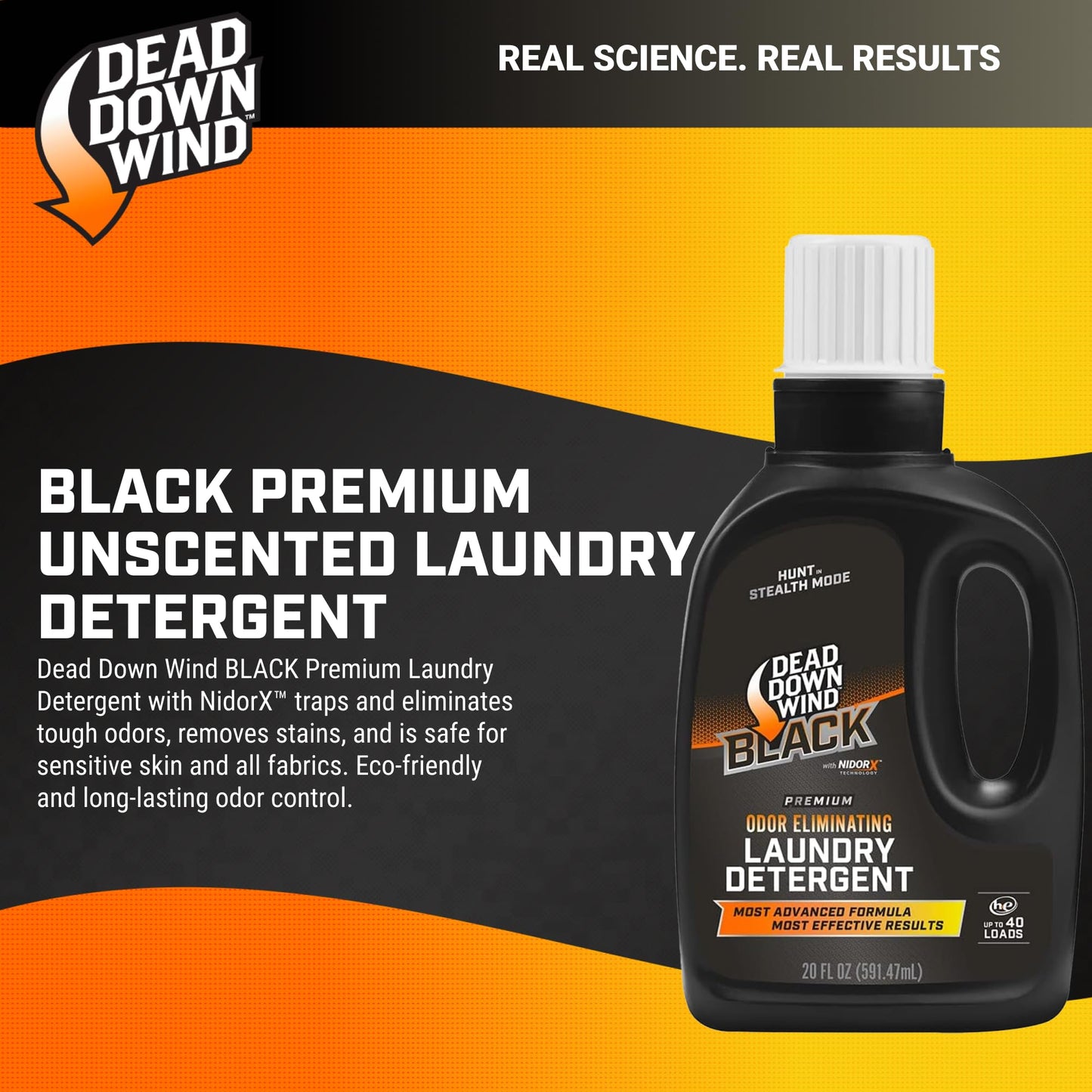 DEAD DOWN WIND BLACK Premium Unscented Laundry Detergent (20 Oz) - Scent Eliminating Liquid Detergent for Clothing and Gear - Durable Hunting Scent Eliminators - Advanced Hunting Gear